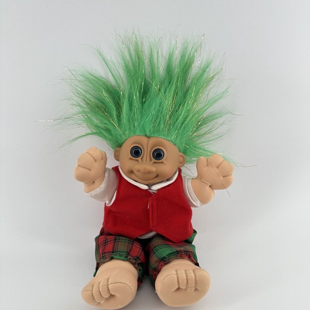 Vintage Russ Troll Kids Doll 10 Inches Plush Green and Silver Hair Soft Body